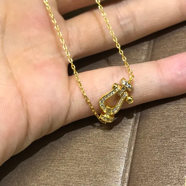 Silver Gold Pavé-Set Stone Pendant Anchor-Shaped Necklace 2