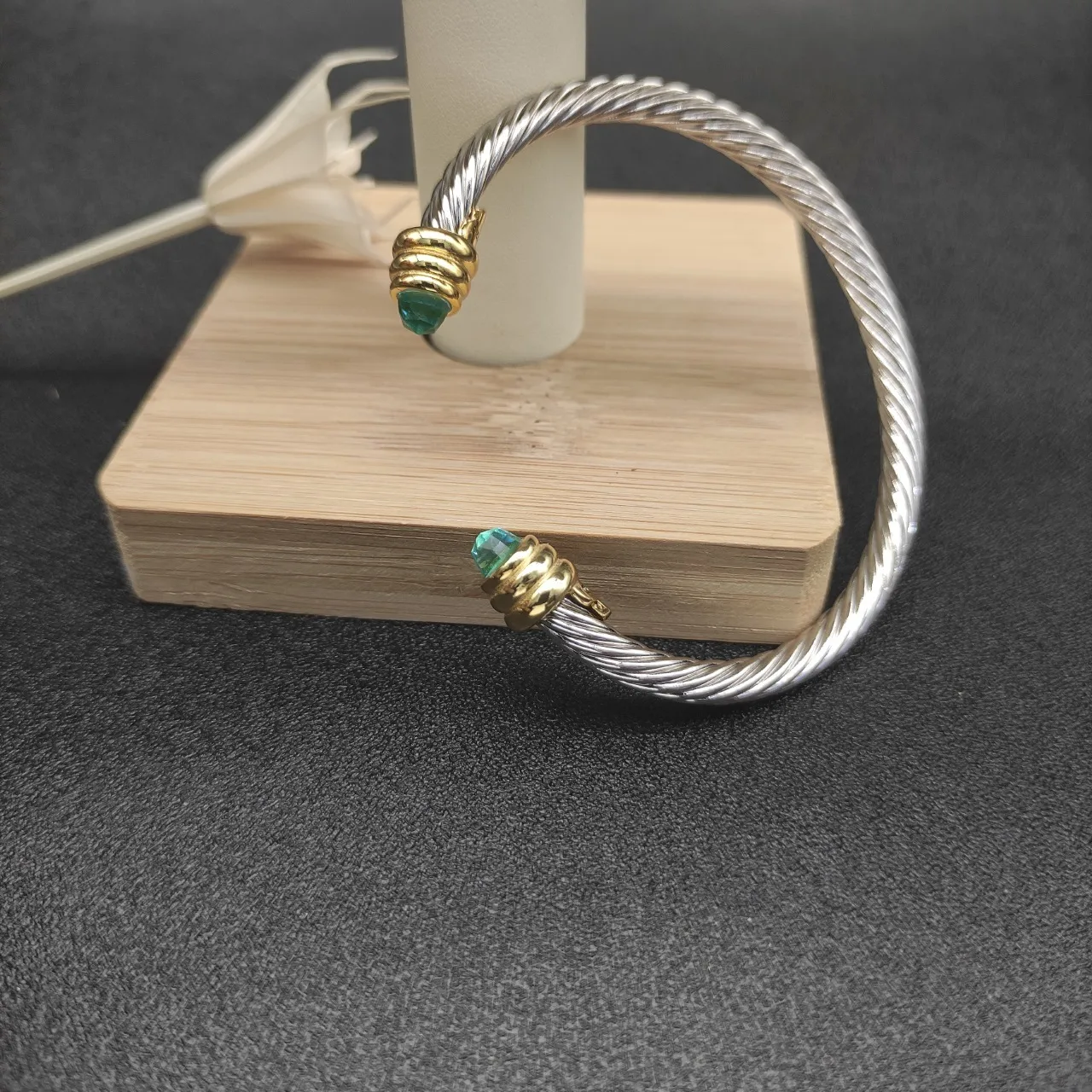 Silver Gold Twisted Cable Two-Tone Metal Bracelet 6