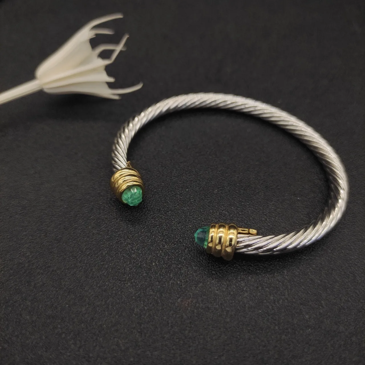 Silver Gold Twisted Cable Two-Tone Metal Bracelet 9
