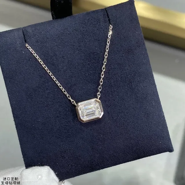Collar de plata con piedras navy emerald-cut bezel-set 3