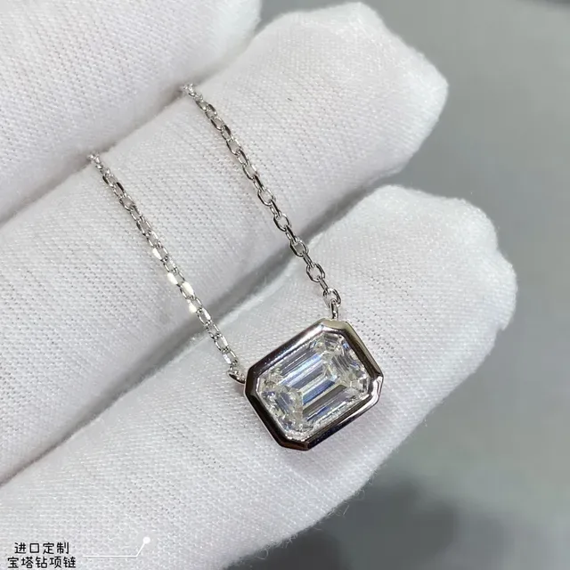 Collar de plata con piedras navy emerald-cut bezel-set 7