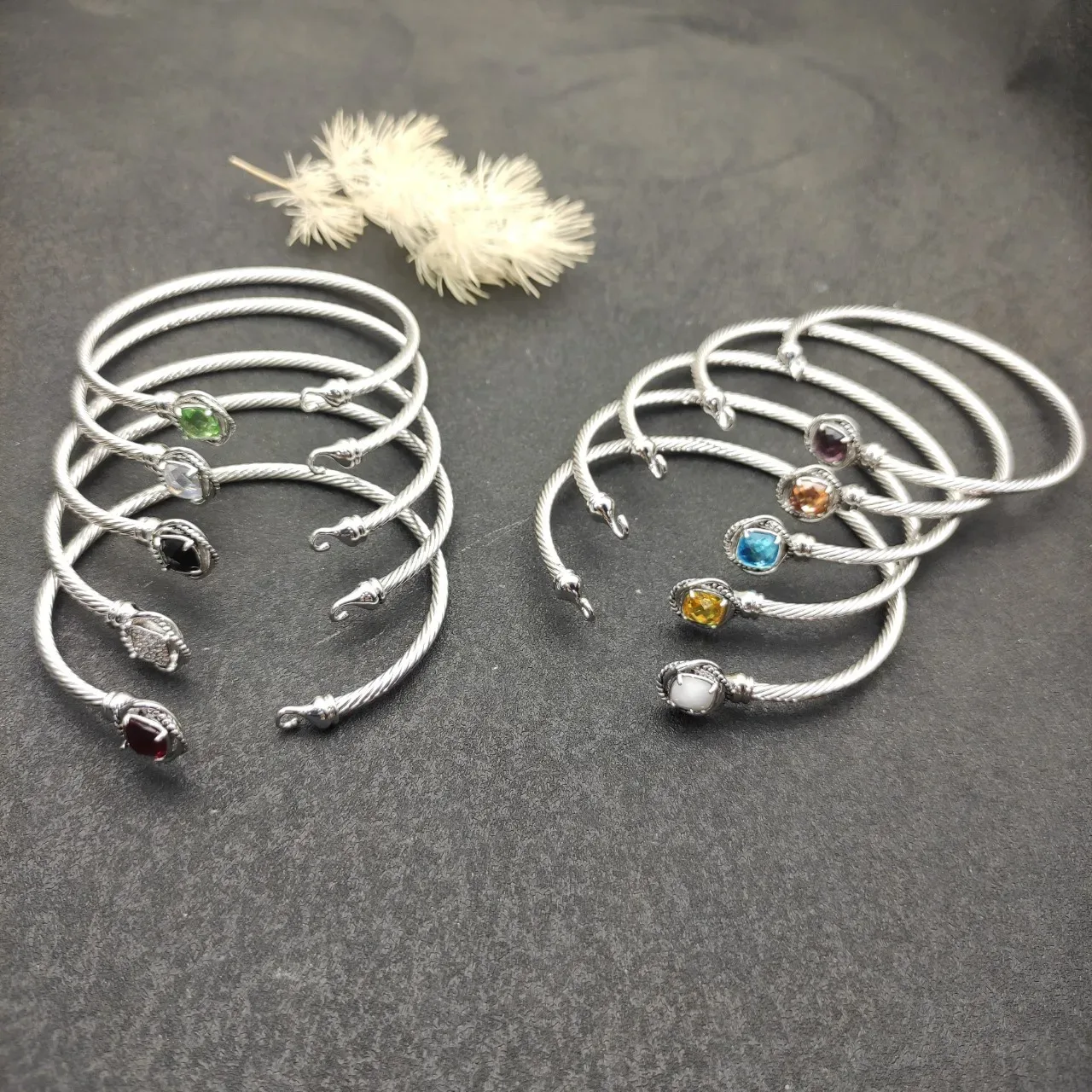Silver Red Twisted Cable Wire Open Cuff Bracelet 3