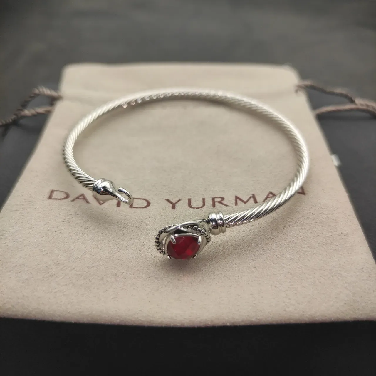 Silver Red Twisted Cable Wire Open Cuff Bracelet 8
