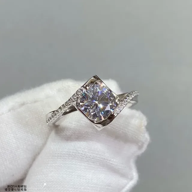 Silver-Tone Cushion-Cut Pavé Split Shank Ring 7