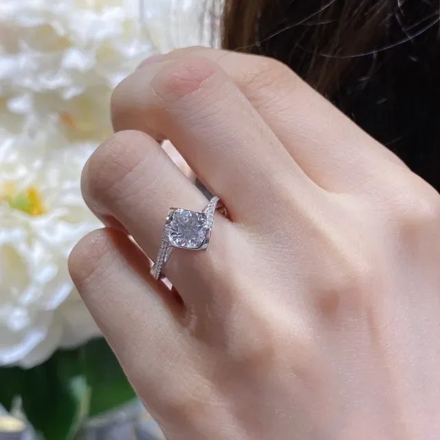Silver-Tone Cushion-Cut Pavé Split Shank Ring 9
