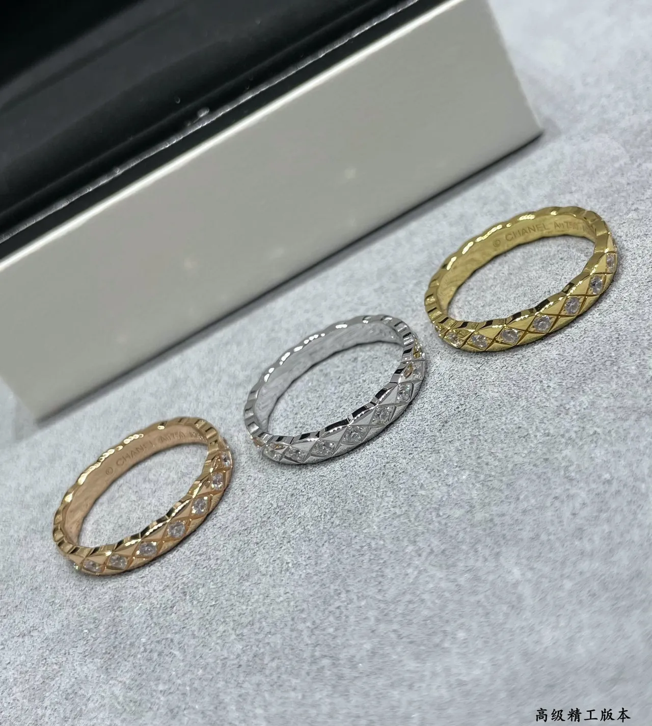 Silver-Tone Quilted and Knot Motif Pavé Rings 2