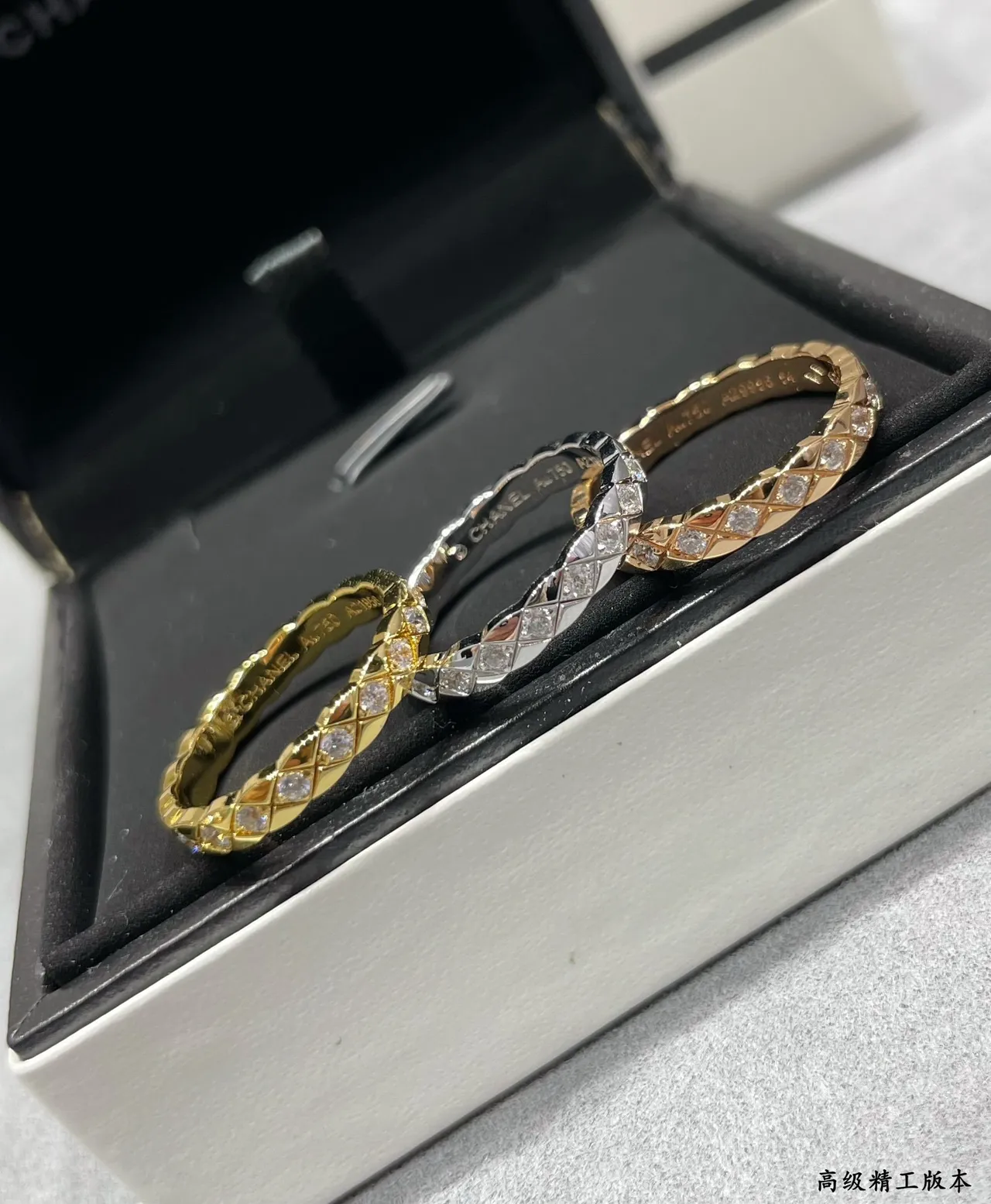 Silver-Tone Quilted and Knot Motif Pavé Rings 3