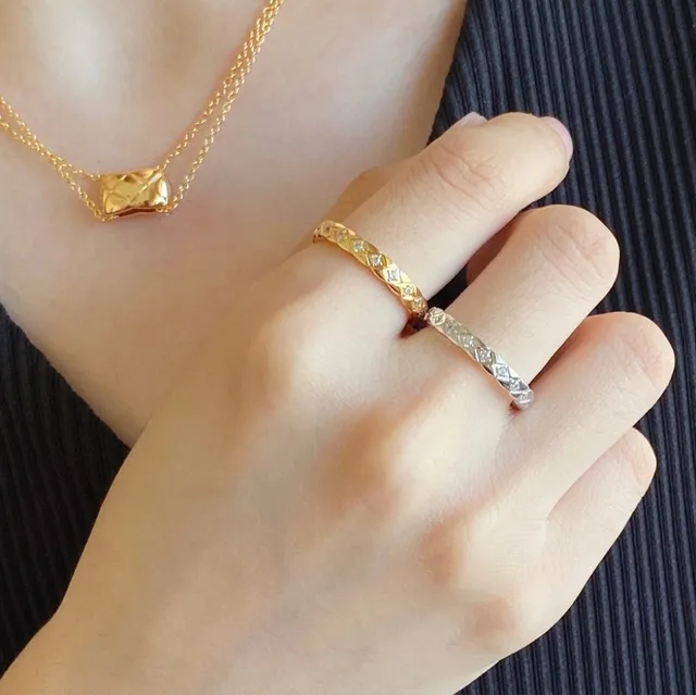 Silver-Tone Quilted and Knot Motif Pavé Rings 9