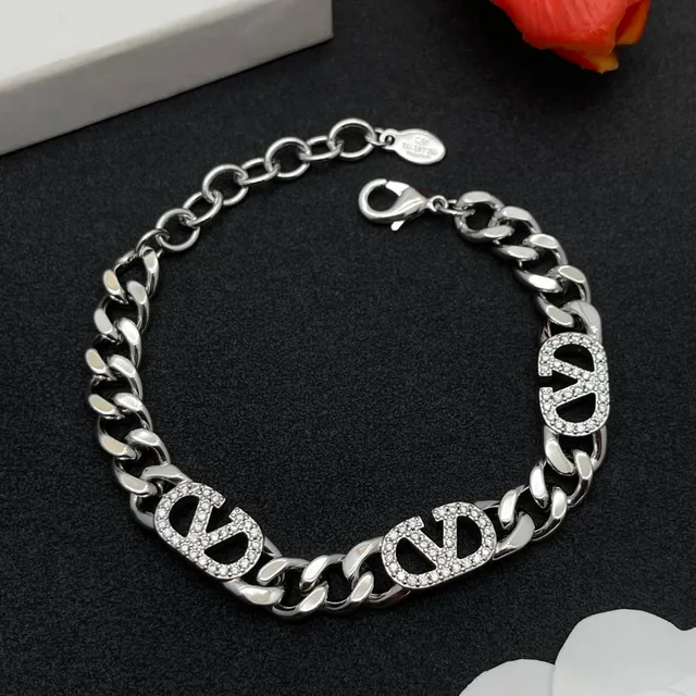 Silver Transparent Chunky Curb Chain Pavé-Set Logo Charms Bracelet 8