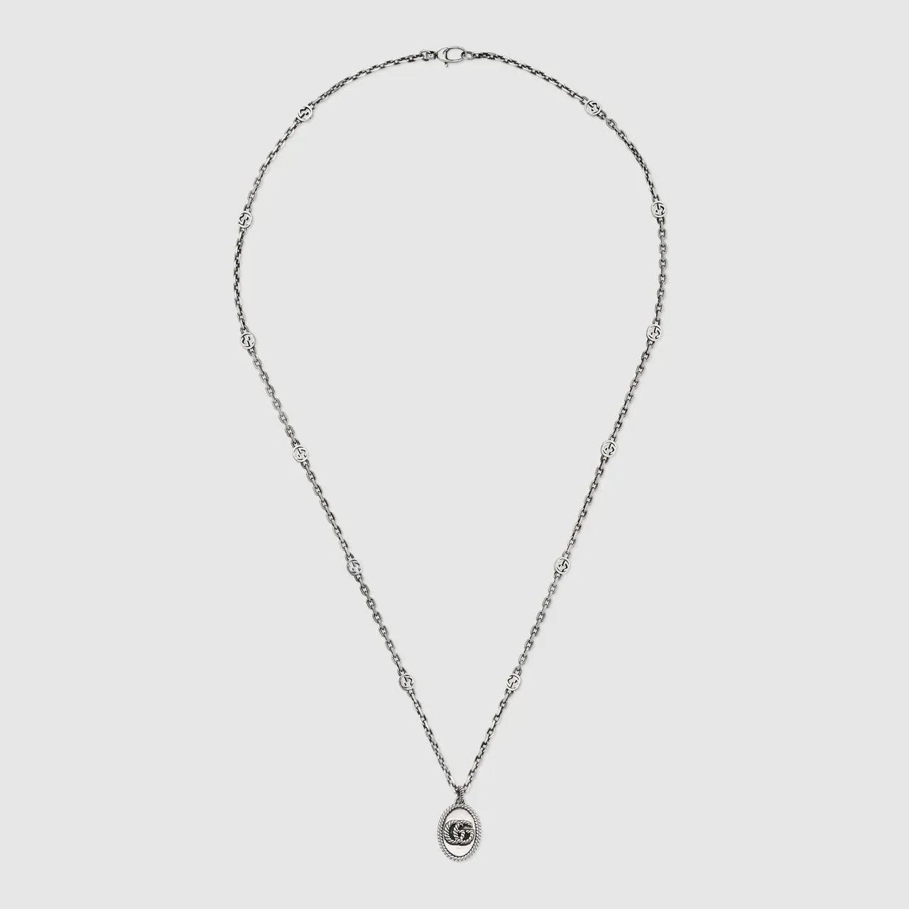 Silver Twisted Rope-Link Chain Oval Pendant Necklace 4