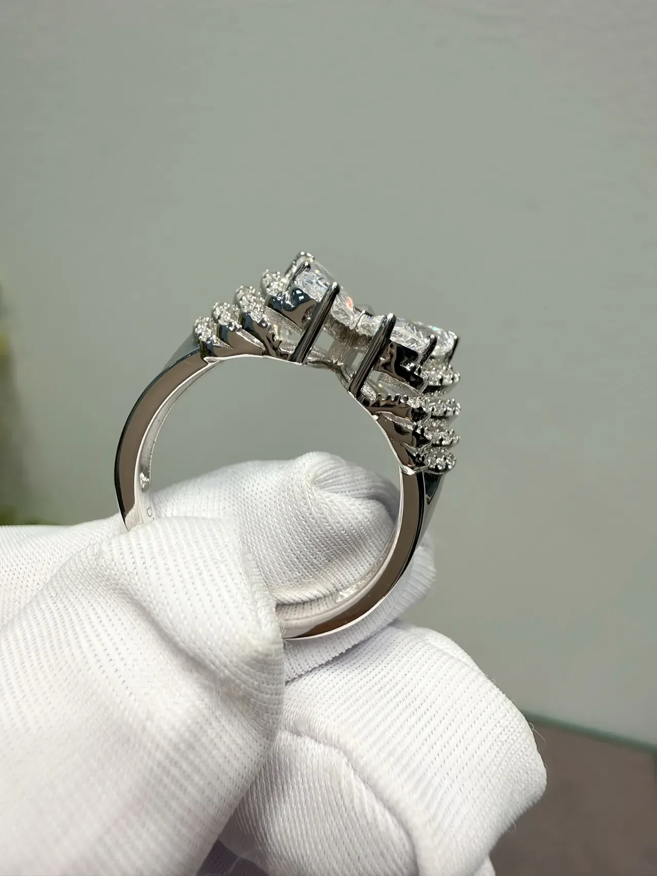 Silver White Multi-Stone Cluster Marquise-Cut Center Ring 3
