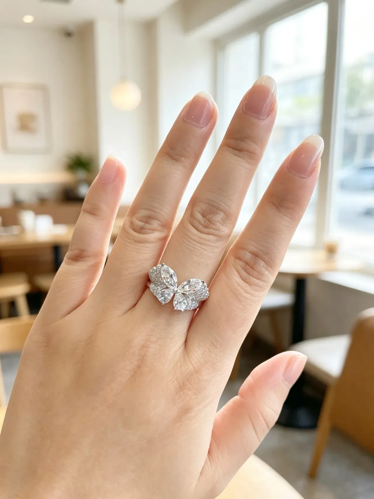 Silver White Multi-Stone Cluster Marquise-Cut Center Ring 7