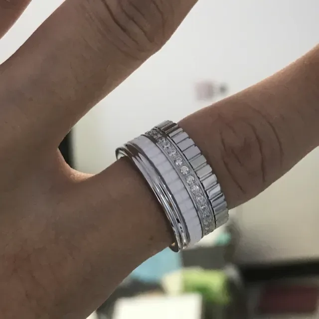 Silver White Stacked Multi-Band Pavé-Set Crystals Ring 2