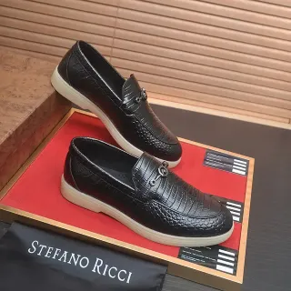 Stefano Ricci Negro Beige Cuero de Cocodrilo Embossado Hebilla de Metal Horsebit Mocasín