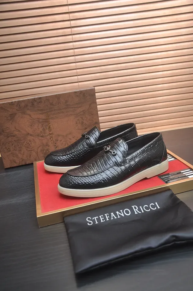 Stefano Ricci أسود بيج جلد تمسيم التمسيم بكل معدني horsebit لافر 4