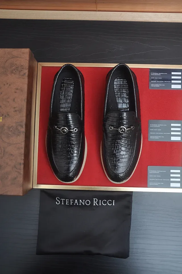Stefano Ricci أسود بيج جلد تمسيم التمسيم بكل معدني horsebit لافر 5