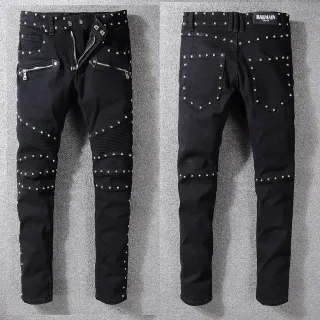 Studded Zippered Paneled Slim-Fit Black Jeans