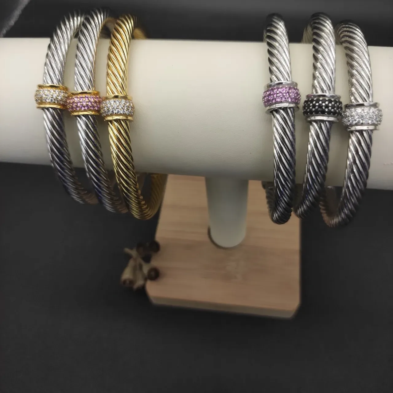 Twisted Cable Pavé Gem Station Open Bangle Bracelets 9