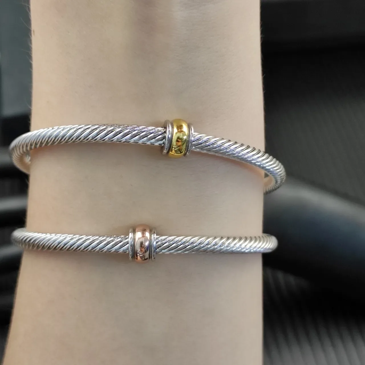 Twisted Rope Cable Two-Tone Open Cuff Bracelet 4