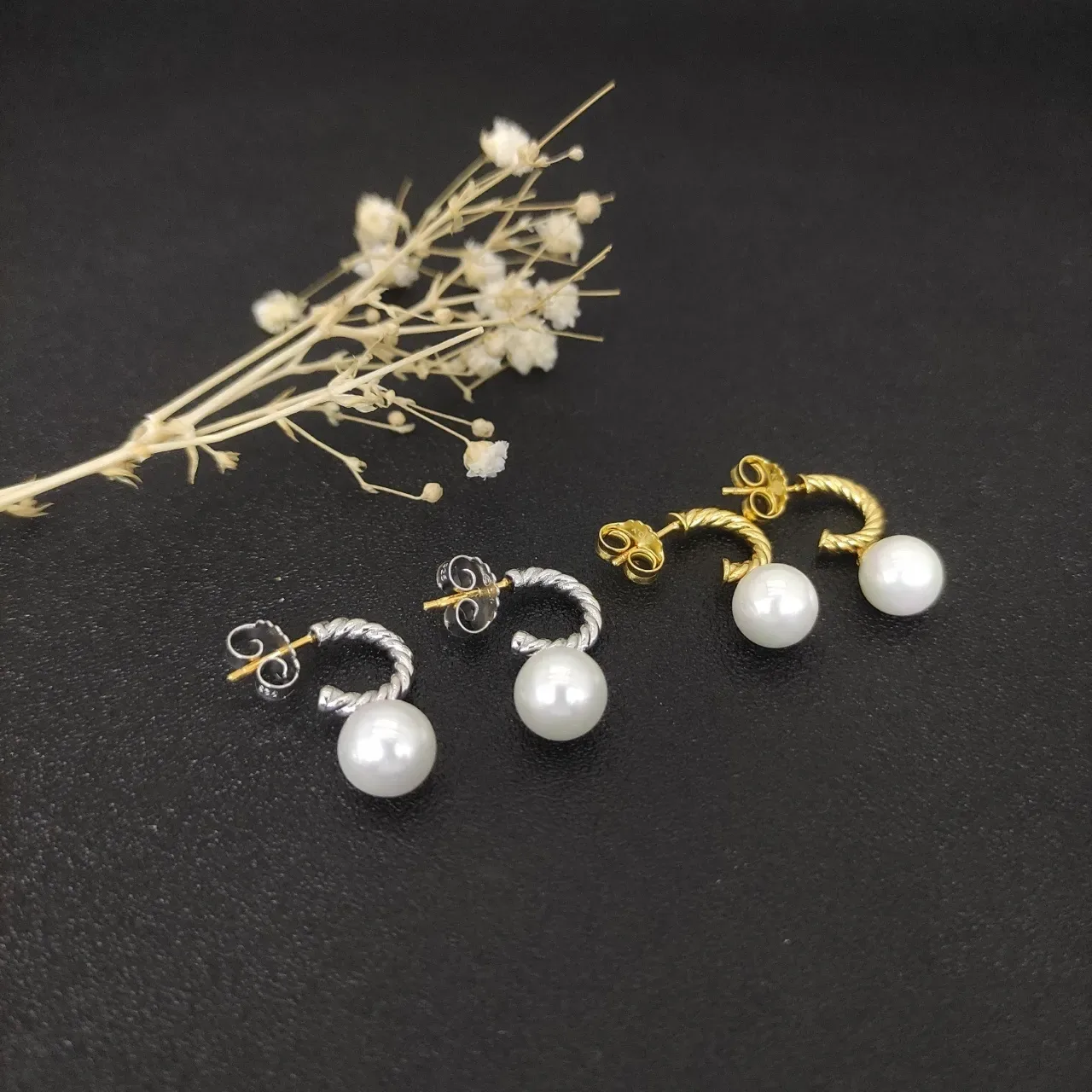 Twisted Rope Hoop Pearl Drop Earrings 4