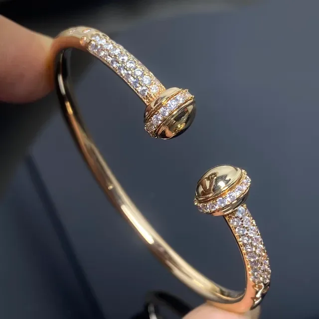 Two-Tone Pavé Ball-End Open Bangle Bracelets 3
