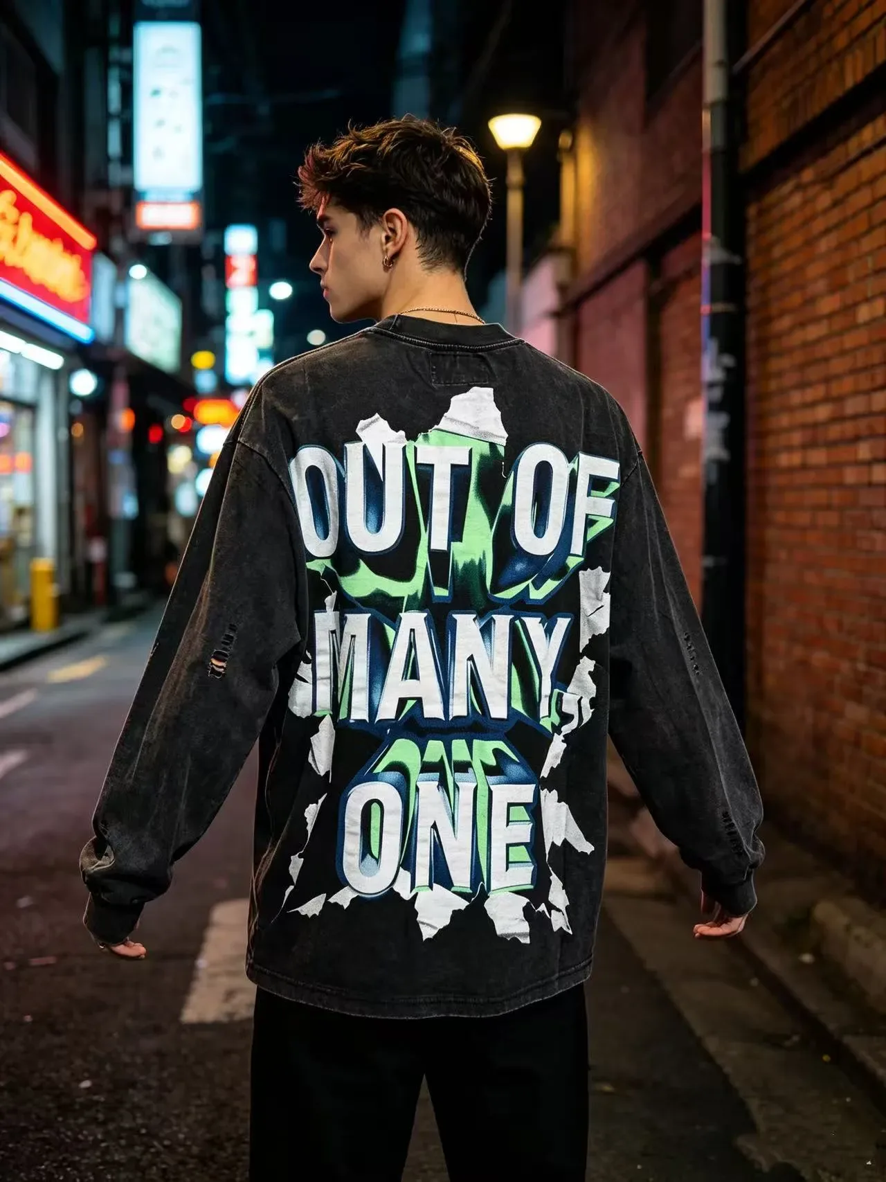 Washed Black Oversized Graphic Long-Sleeve T-Shirt 4