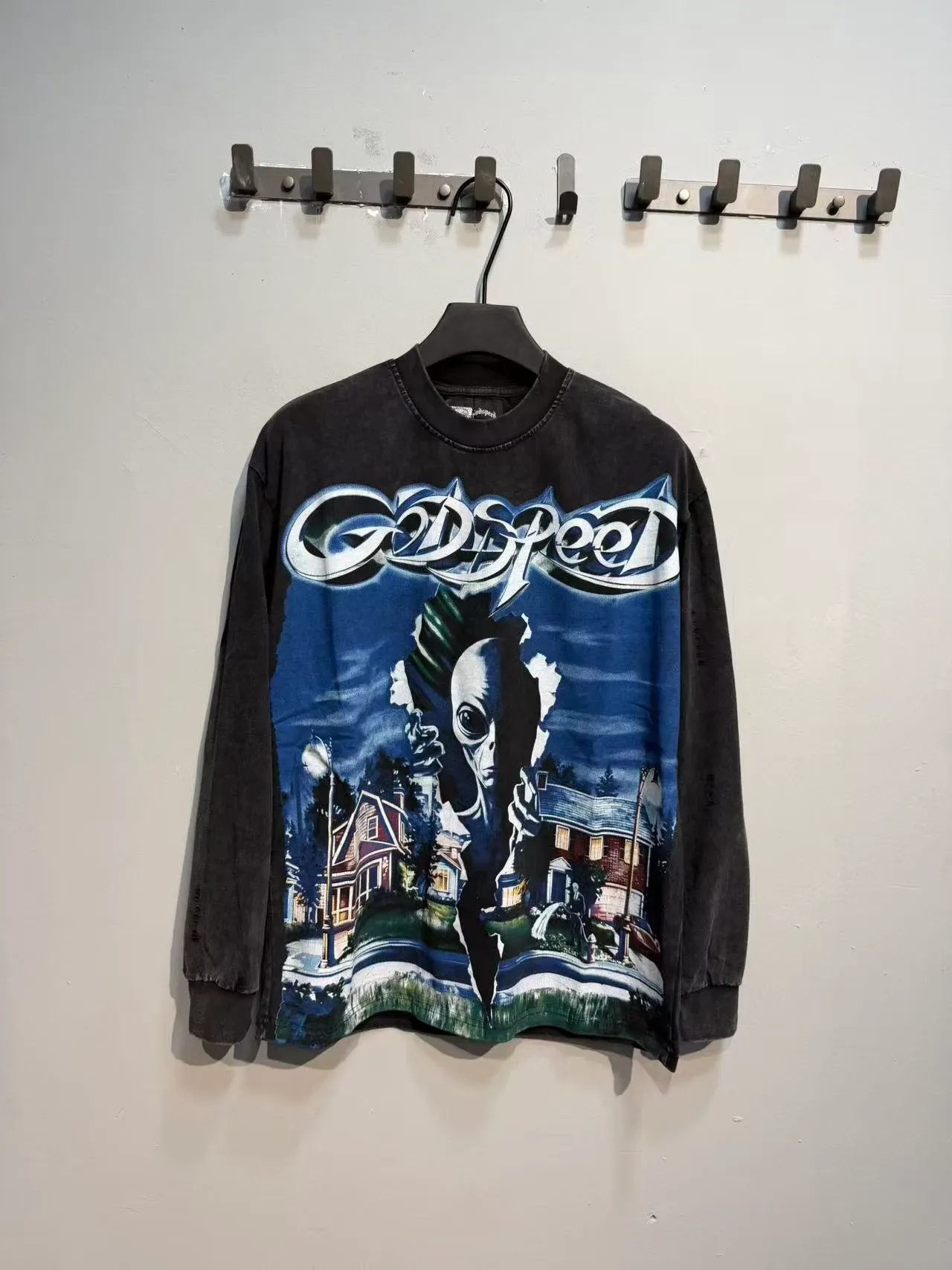 Washed Black Oversized Graphic Long-Sleeve T-Shirt 6