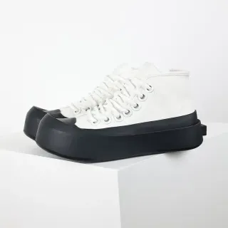 White and Black Platform High-Top Sneakers