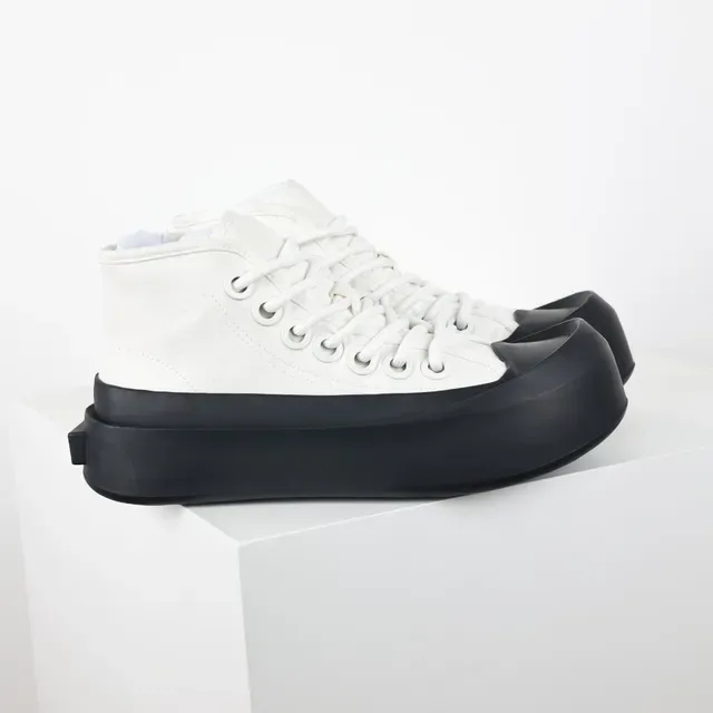 White and Black Platform High-Top Sneakers 3