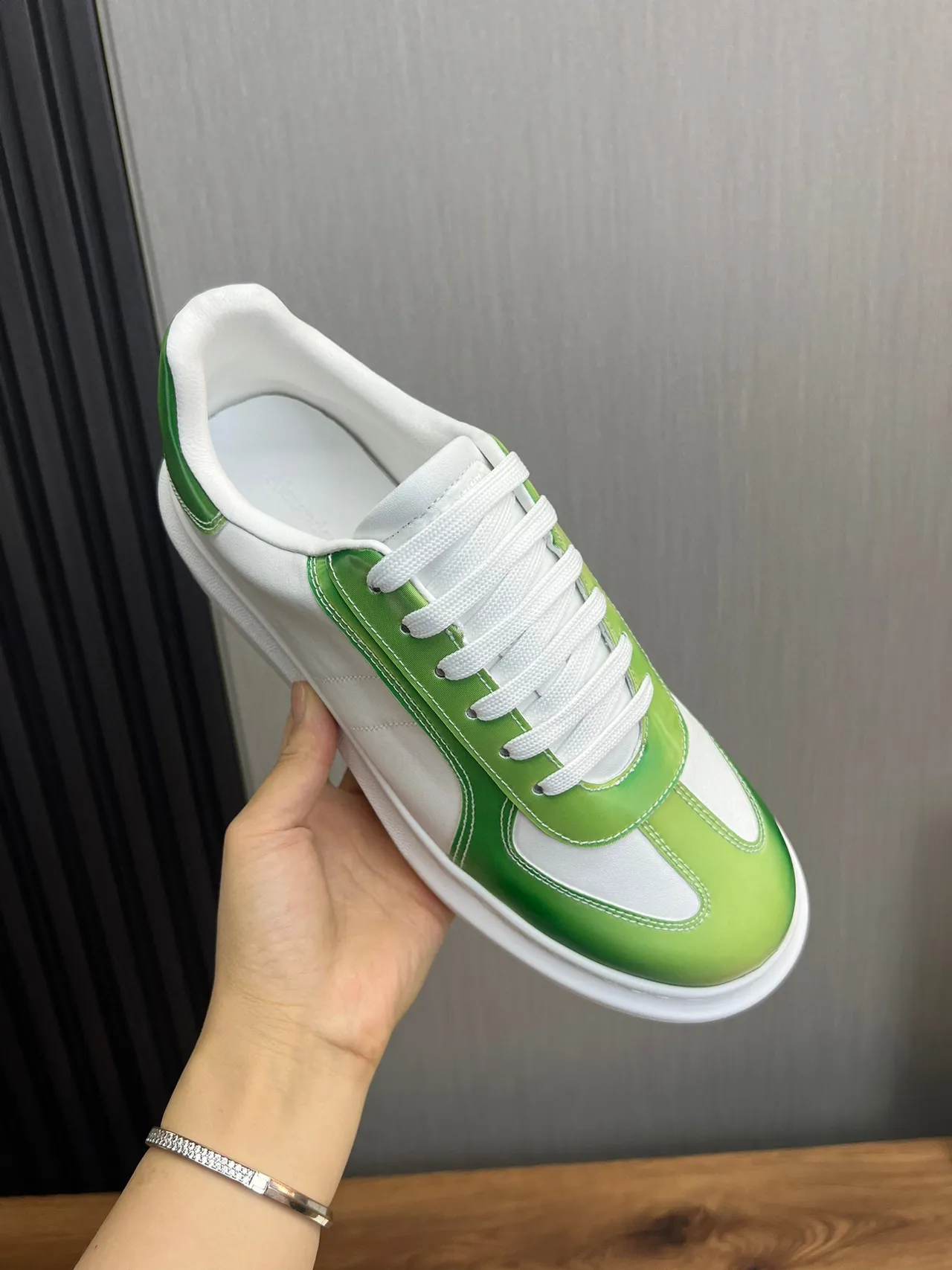White and Gradient Green Platform Sneaker 3