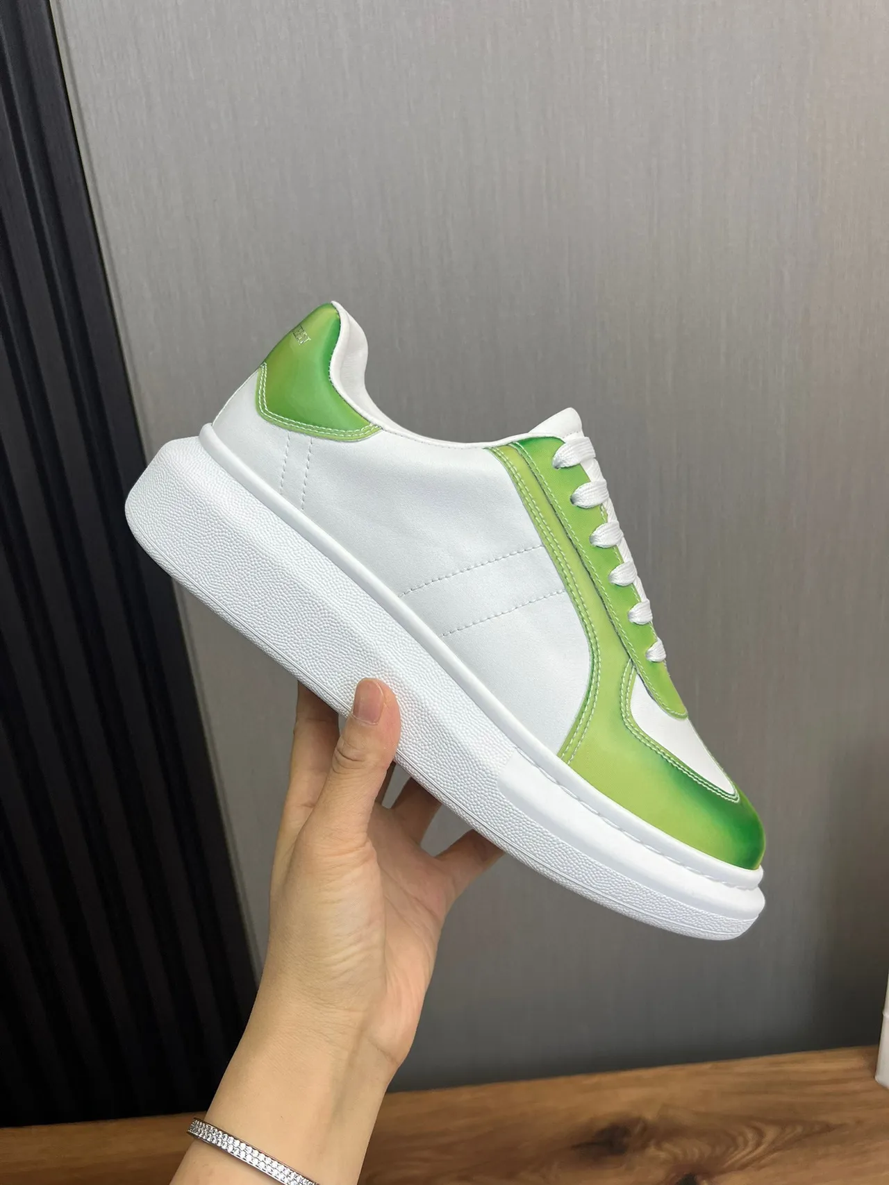 White and Gradient Green Platform Sneaker 4