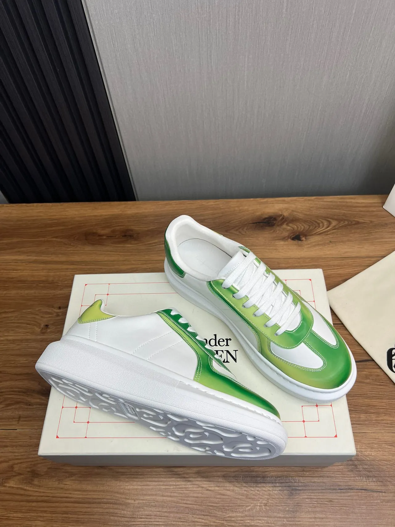 White and Gradient Green Platform Sneaker 5