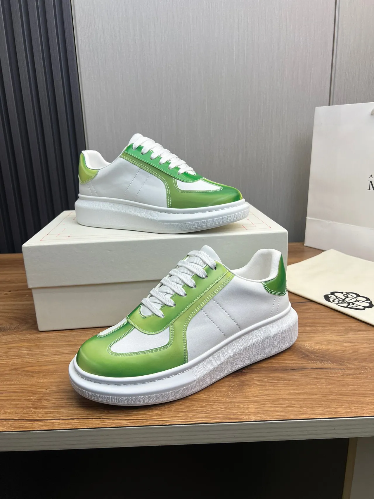 White and Gradient Green Platform Sneaker 7