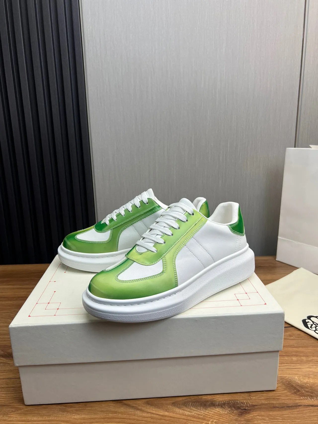 White and Gradient Green Platform Sneaker 8
