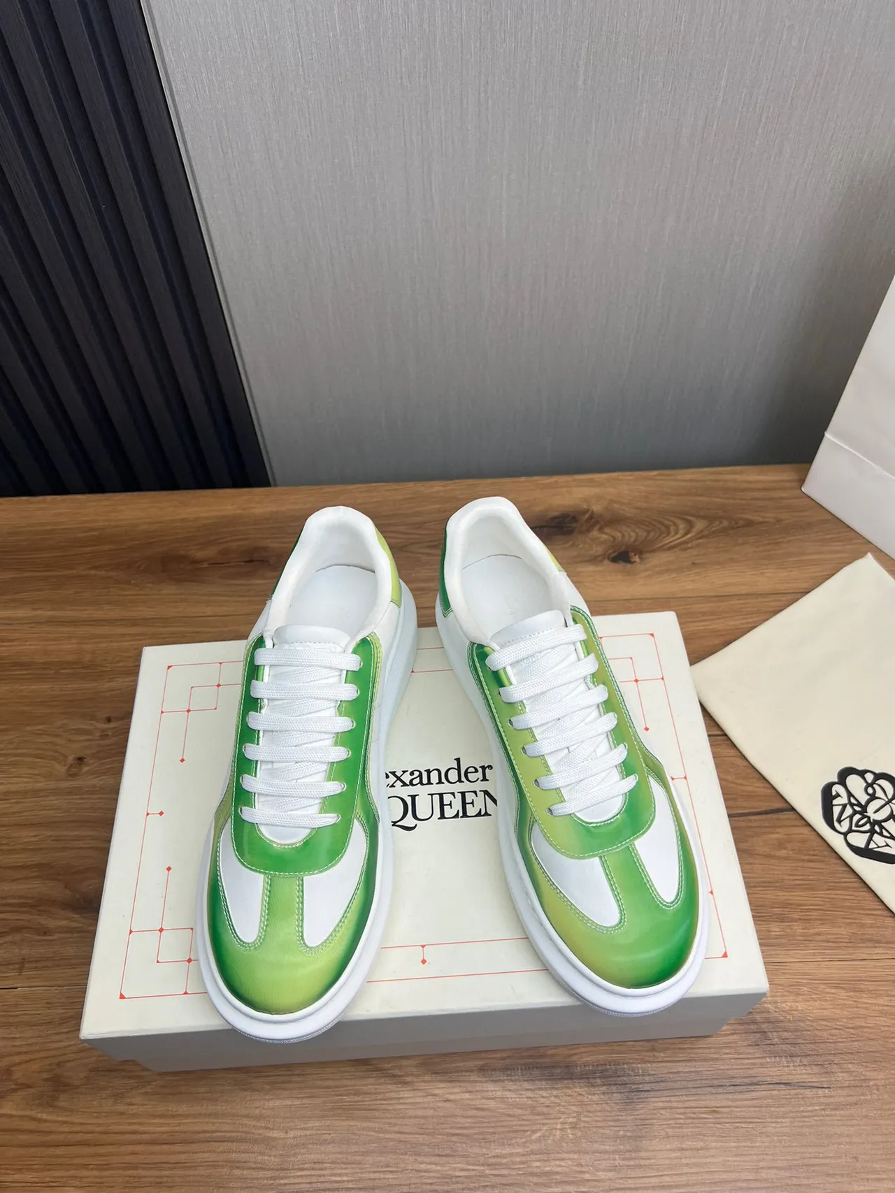 White and Gradient Green Platform Sneaker 9