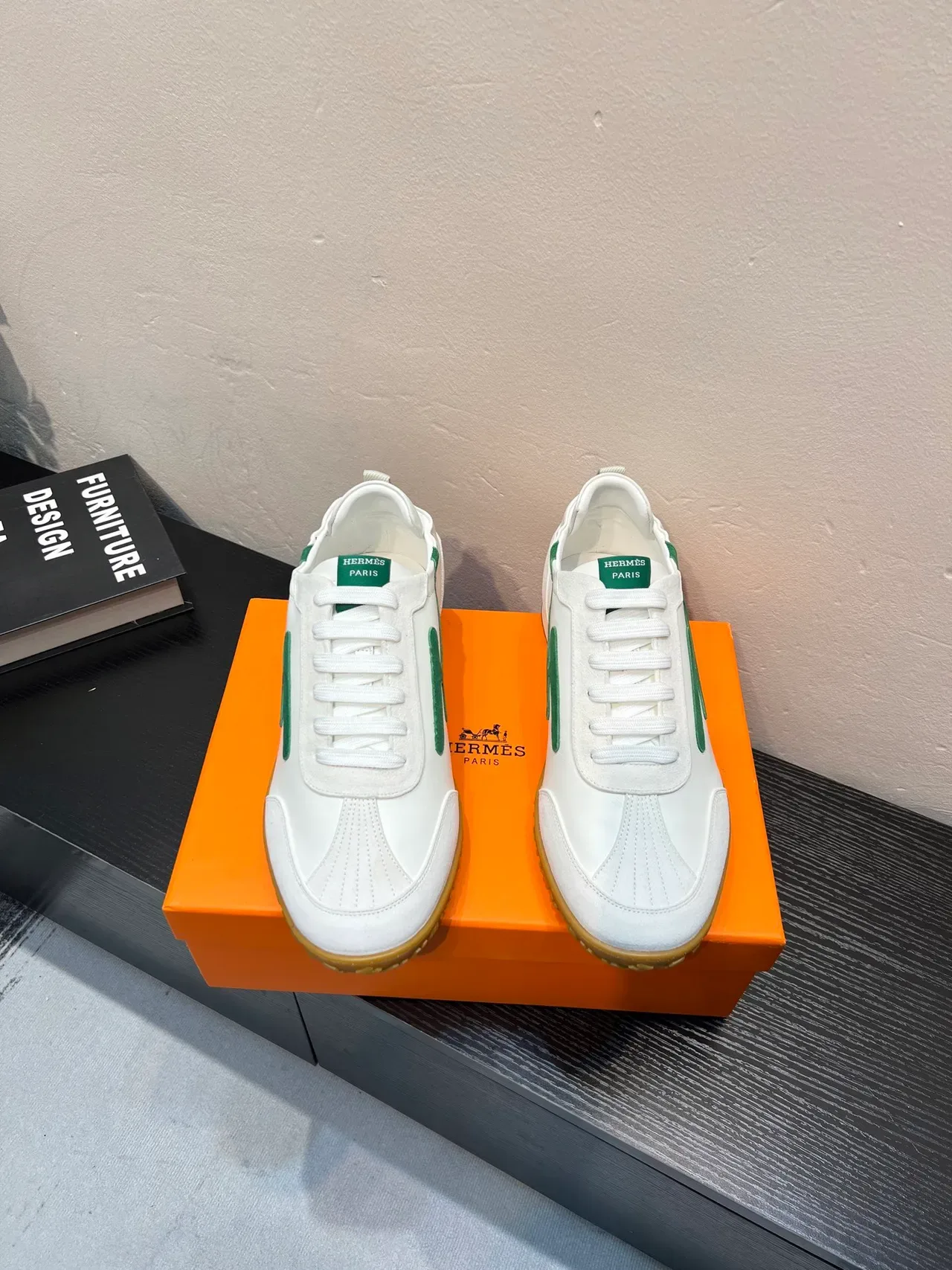 White and Green Logo Retro Runner Sneakers 2