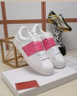 White and Pink Embossed Strap Low-Top Sneakers 4