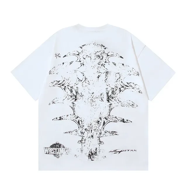 Camiseta branca com estampa gráfica, gola careca e corte relaxado 6