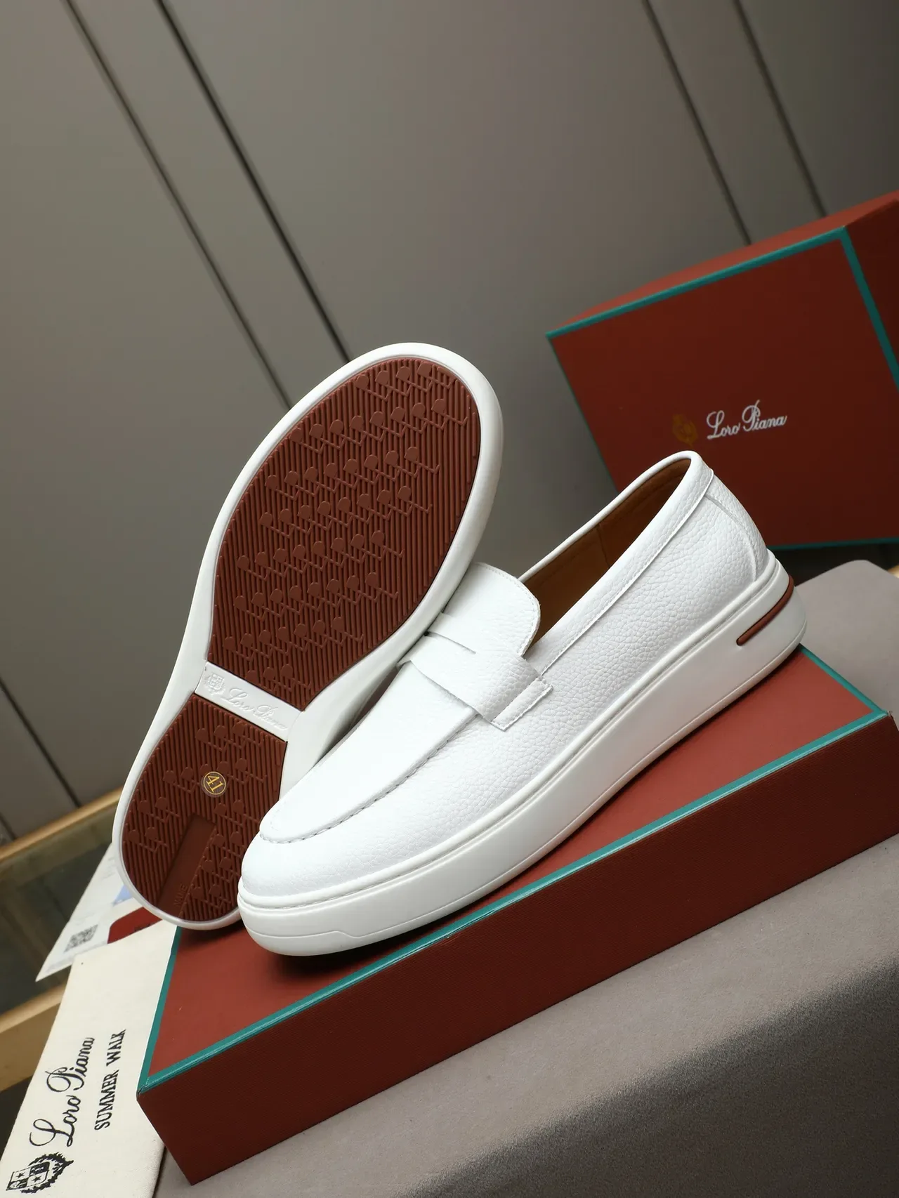 White Pebbled Leather Penny Strap Platform Loafers 5