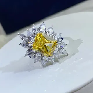 黄色中心石日出光芒戒指