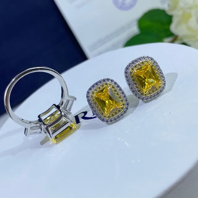 Yellow Silver Cushion-Cut Central Stone Double Halo Setting Ring 3