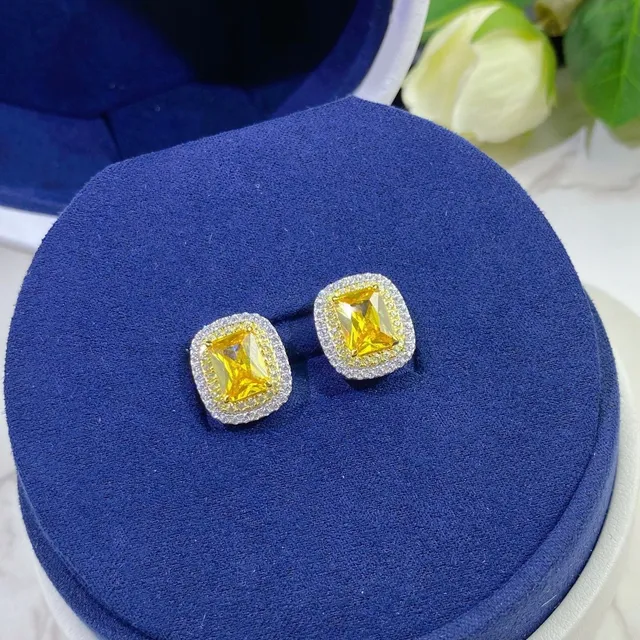 Yellow Silver Cushion-Cut Central Stone Double Halo Setting Ring 7