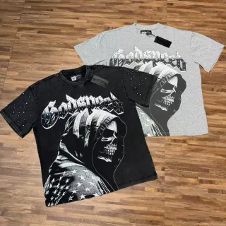 Godspeed Graphic Studded Sleeve Hooded Skull T-Shirt