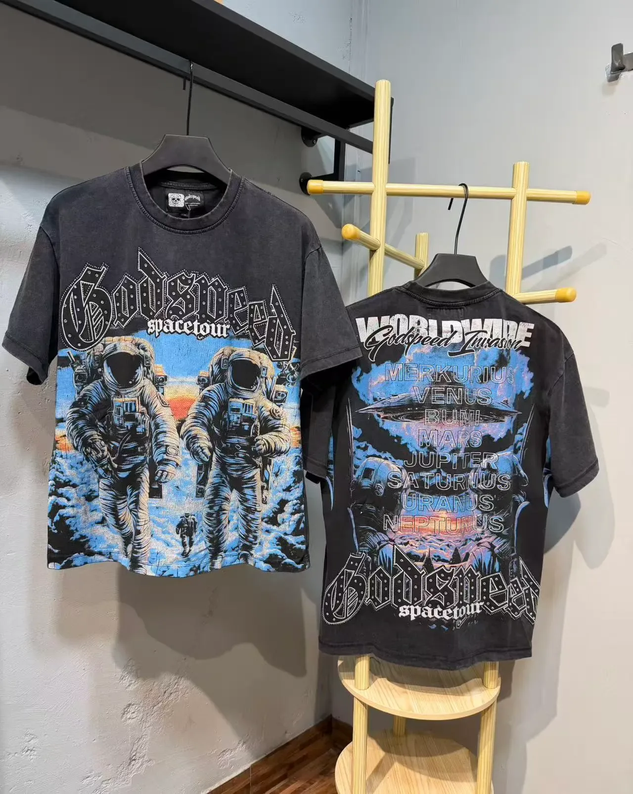 Godspeed Spacetour Oversized Distressed Black Graphic T-Shirt 2