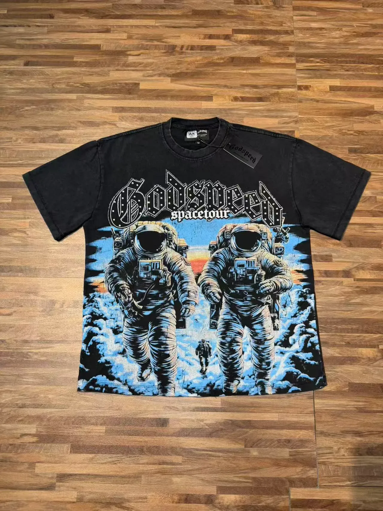 Godspeed Spacetour Oversized Distressed Black Graphic T-Shirt 3