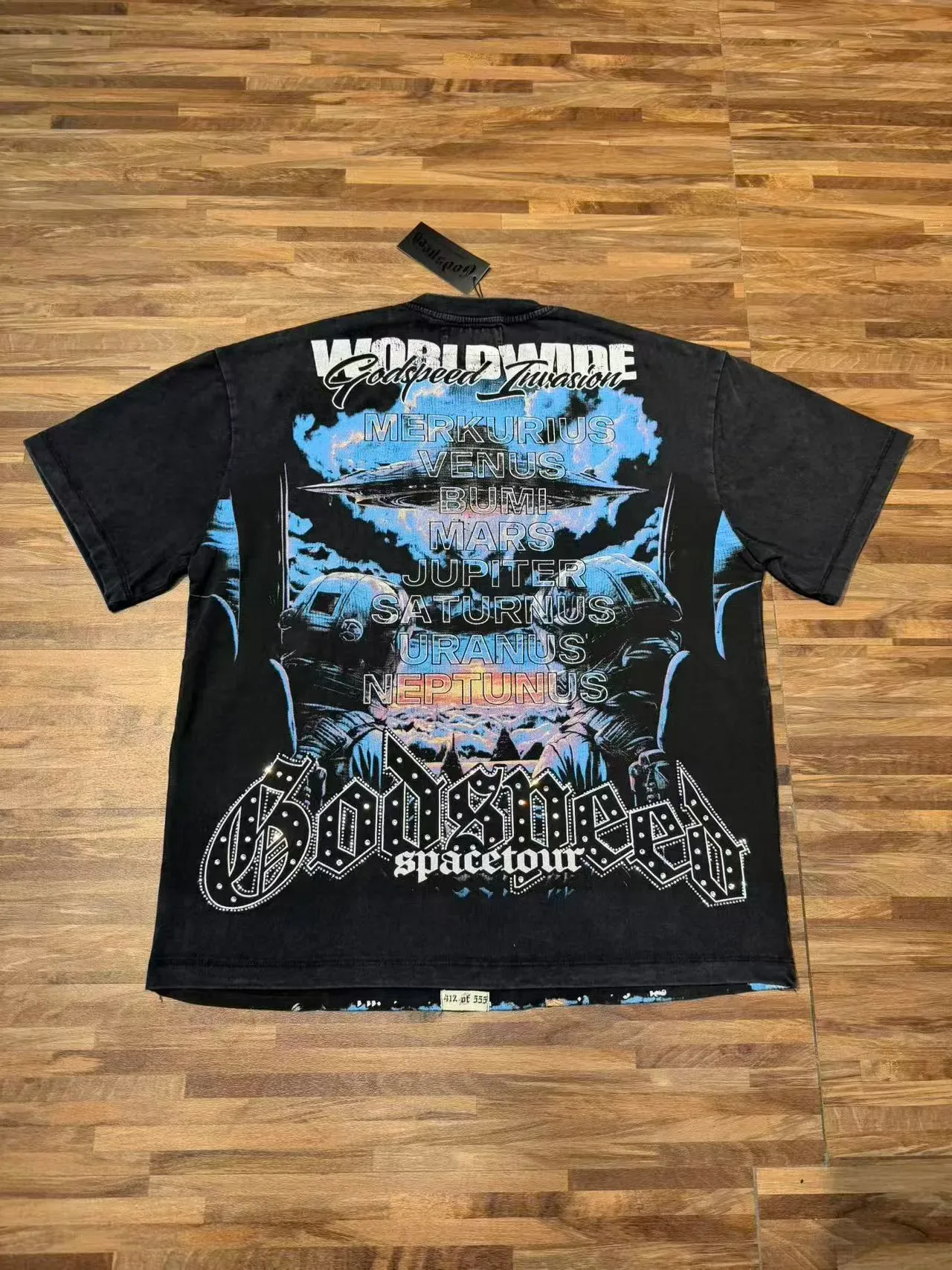 Godspeed Spacetour Oversized Distressed Black Graphic T-Shirt 4