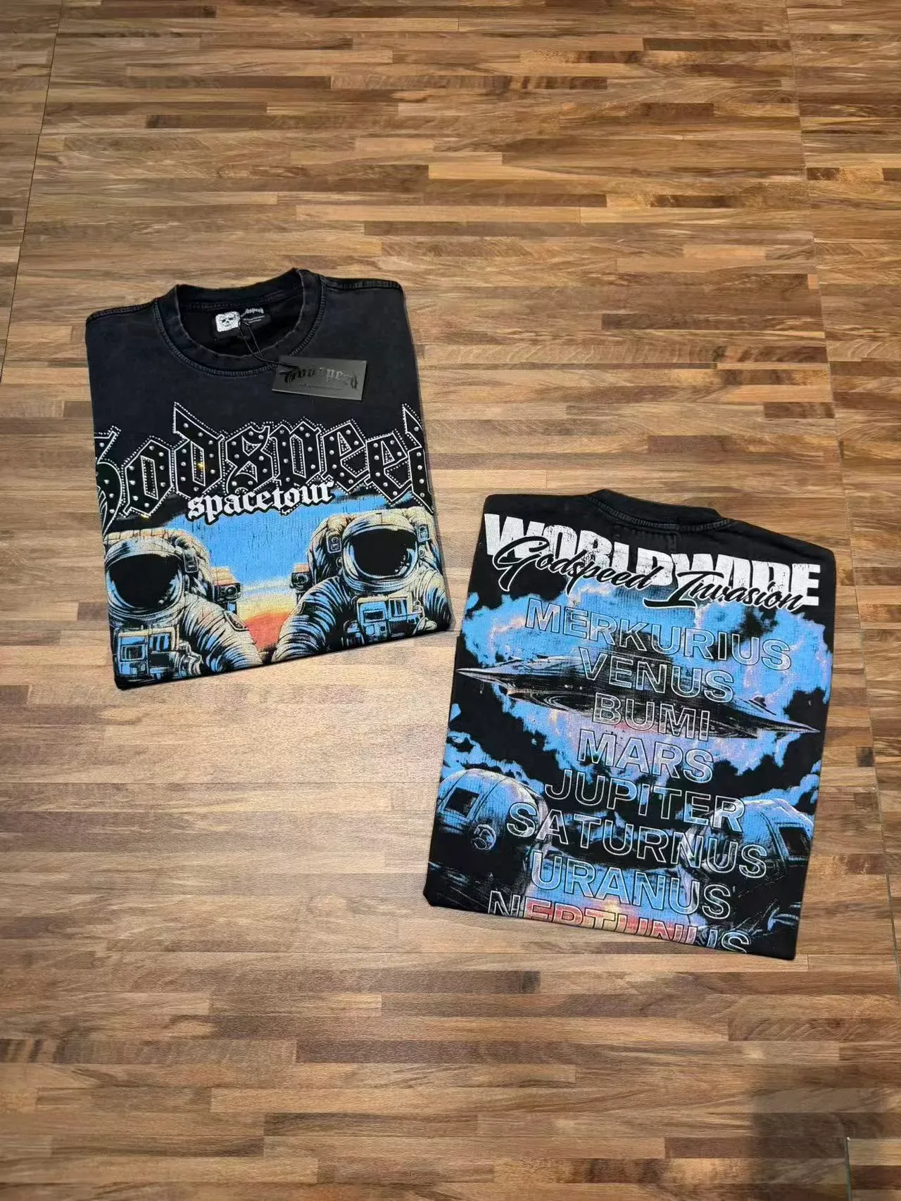 Godspeed Spacetour Oversized Distressed Black Graphic T-Shirt 5