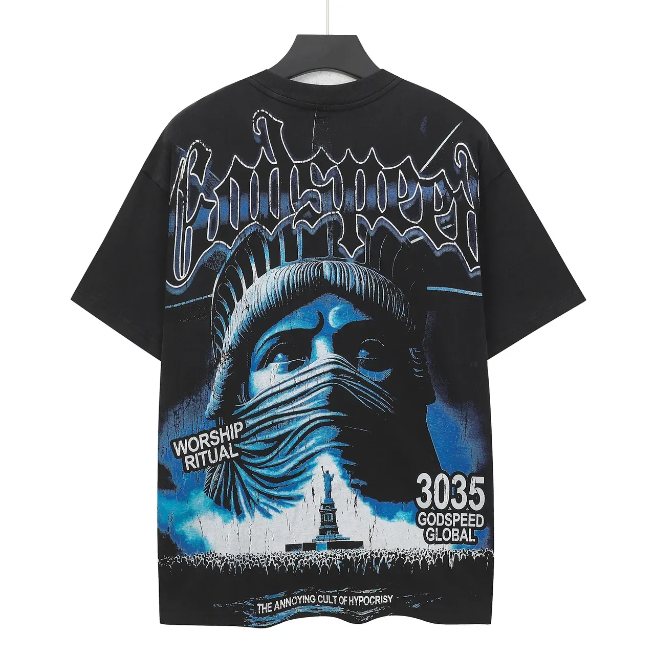 Camiseta gráfica Godspeed Worship Ritual Estátua da Liberdade 3