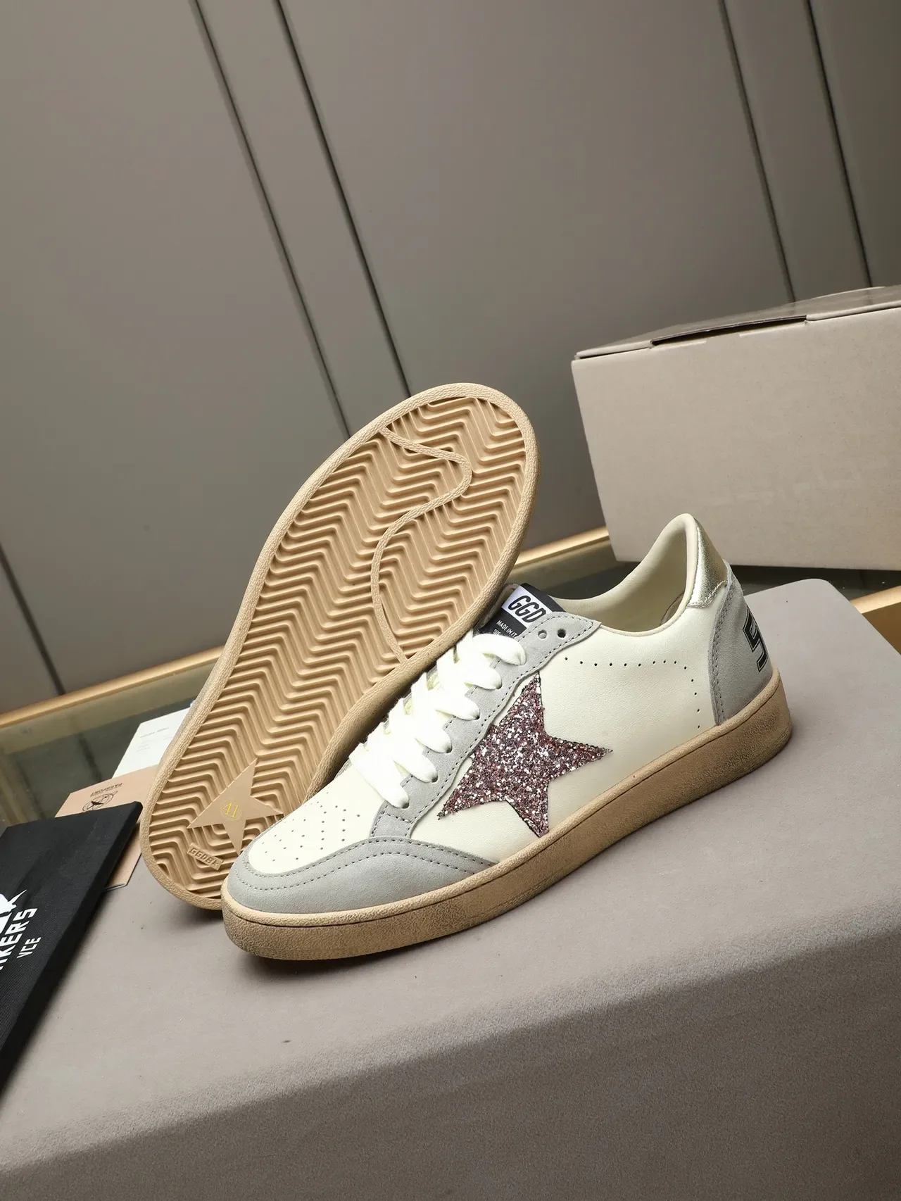Golden Goose Ball Star Off-White and Gray Glitter Star Lifestyle Sneakers 4