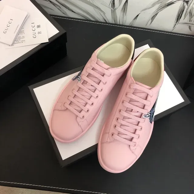 Gucci Ace Cat Tênis Lifestyle de Couro Rosa 4